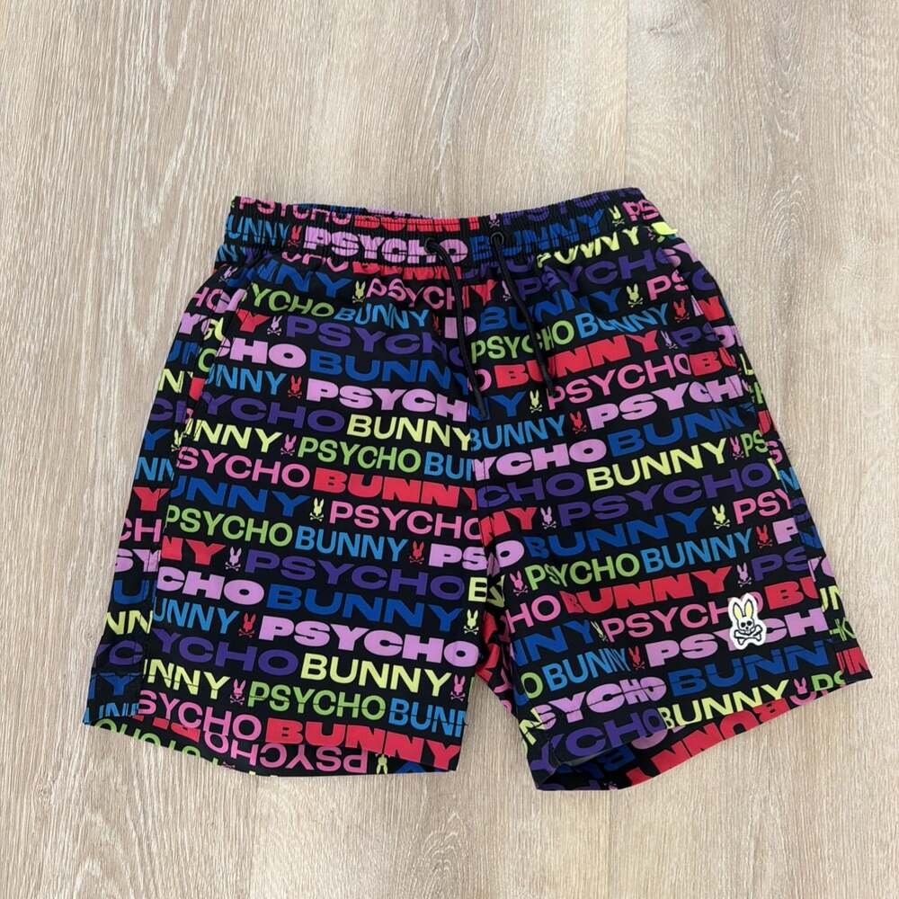 Psycho Bunny Kids Swim Trunks Black Multicolor Logo Size M 10-12 (39)